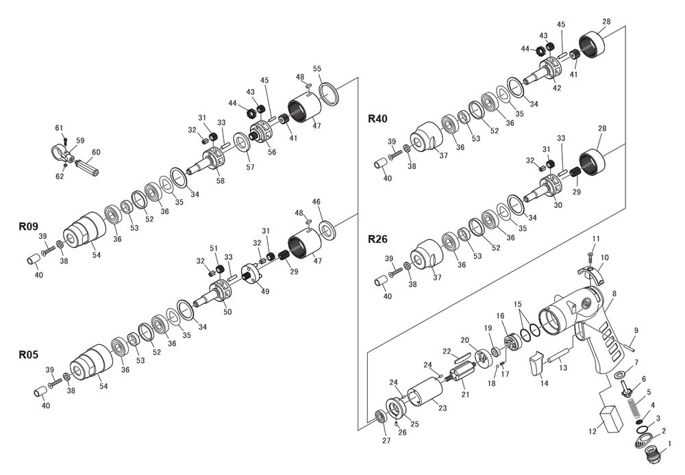 Fig-0 Diagram and Parts List for CP1114R09  Chicago Pneumatic Drill